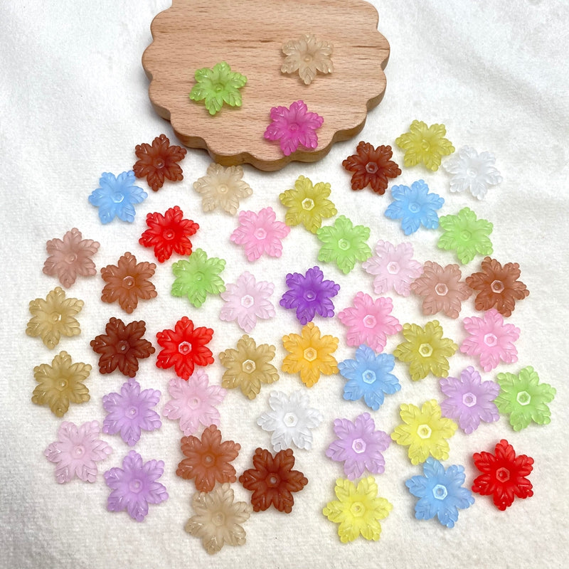 Matte Acrylic Snowflake Spacers, Frosted Scalloped Center-Drilled Charms For DIY Vintage Hair Sticks, Earrings & Craft Jewelry Supplies.