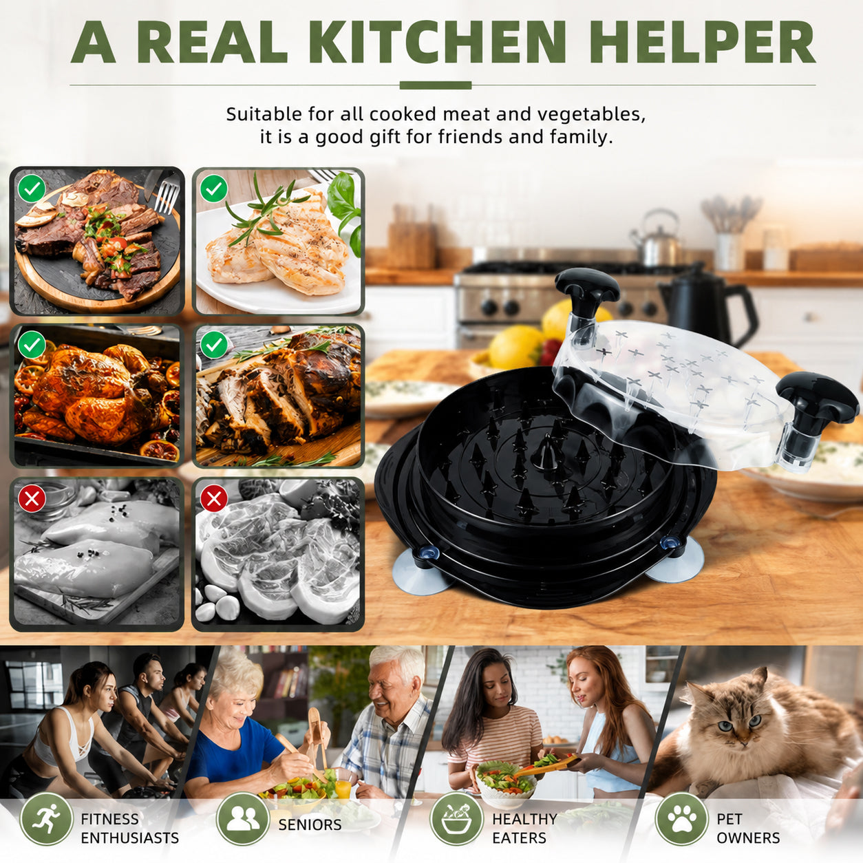 Manual Plastic Chicken Meat Grinder Suction Cup Meat Puller Handheld Tool Pet Food Vegetable Separator Kitchen Gadget