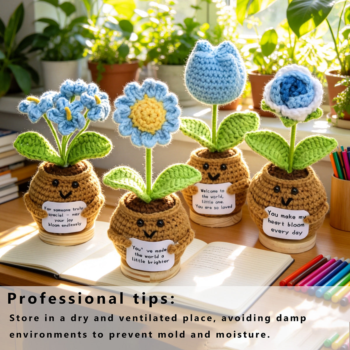 Home Decor - Handmade Crochet Potted Flower, Assorted Cute Pot