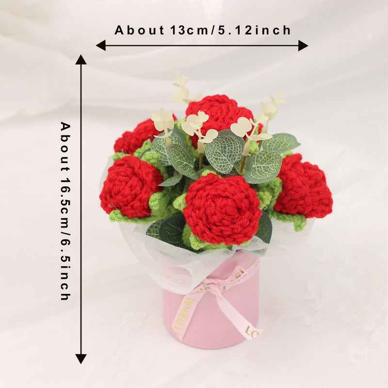Smart Home Gadget - Handmade Crochet Flower Bouquet, Rich Red Rose
