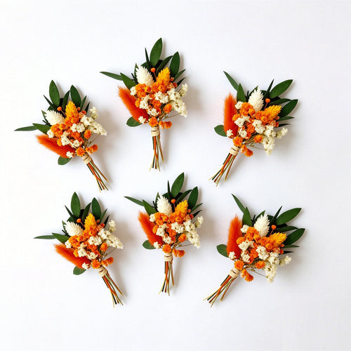 Pet Supplies - 6-Piece Set Of Mini Dried Flowers In Orange For Table