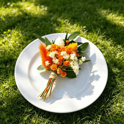 Pet Supplies - 6-Piece Set Of Mini Dried Flowers In Orange For Table