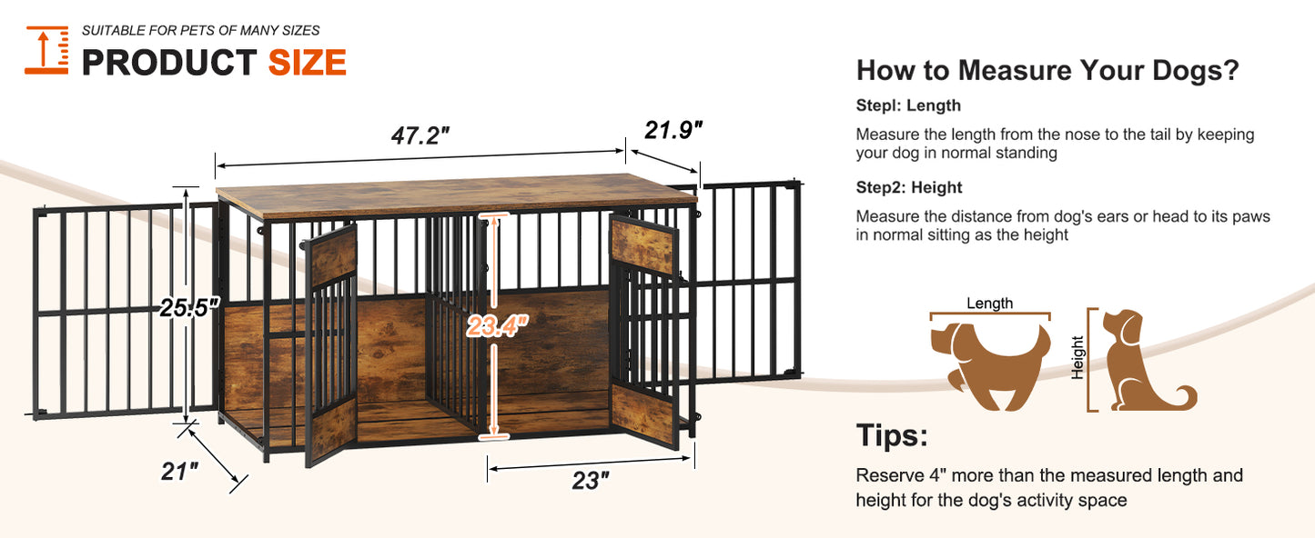 Wooden Dog Crate Furniture, Large Dog Kennel with Storage Top, Indoor