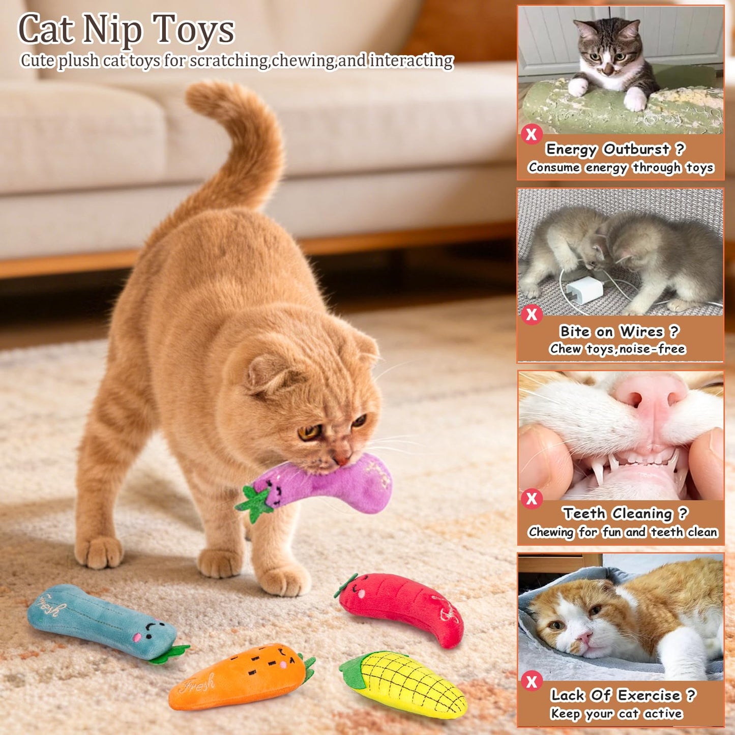Cleaning Tools - Catnip Cat Toys, 5 Pack, Plush Catnip Toys For