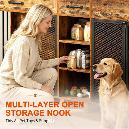 Large Wooden Dog Crate Furniture, Multi-Functional Pet Cage Cabinet
