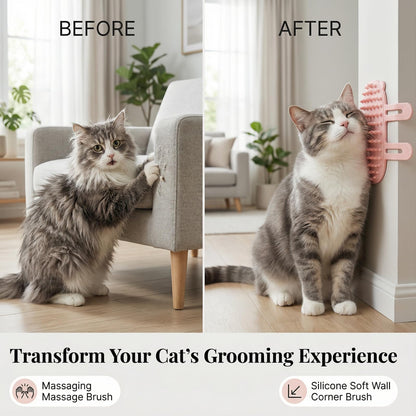 2pc Cat Self Groomer, Silicone Soft Wall Corner Massage Brush With Adjustable Straps, Interactive Scratcher Comb For Indoor Cats & Kittens, Table Leg