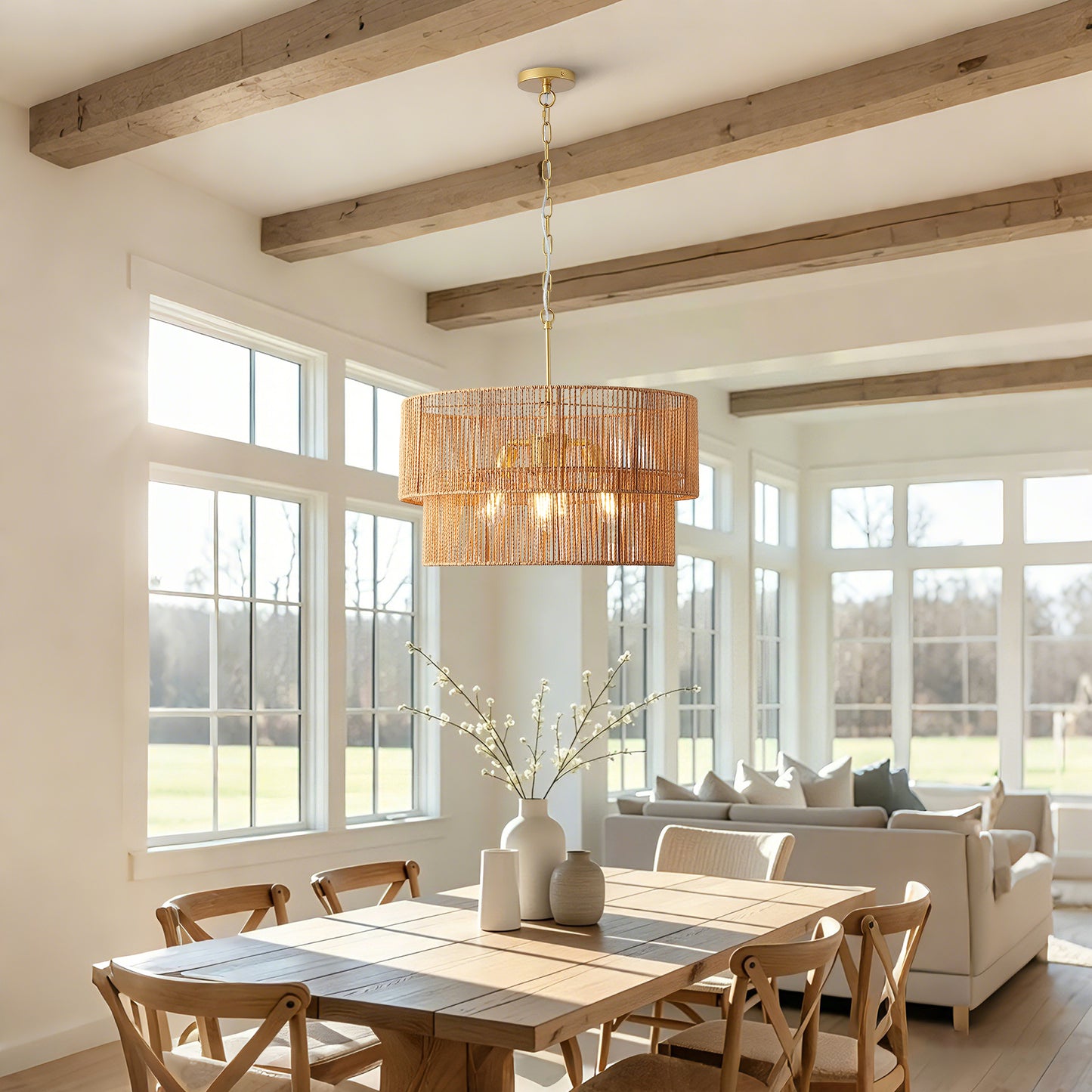 Kitchen Organizer - 23.62in Handwoven Woven Paper Rattan Chandelier