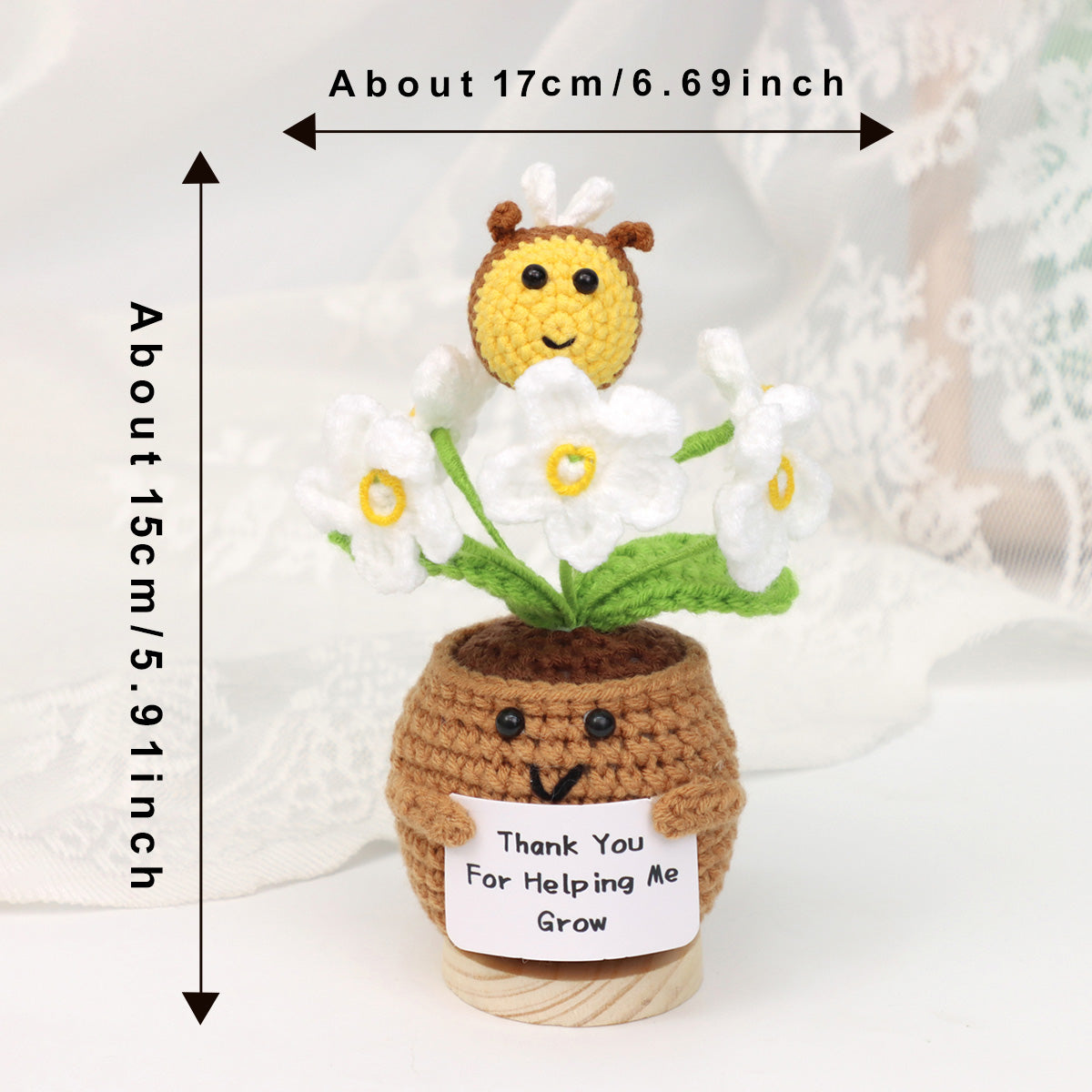 Handmade Crochet Bee Assorted Flower Pot Ornaments Soft Yarn Everlasting Crochet Blooms With Thank You Note Cards Indoor Home Tabletop Decorative