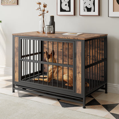 Dog Crate Furniture, Wooden Dog Crate Table, 38.9" Dog Kennel with 2