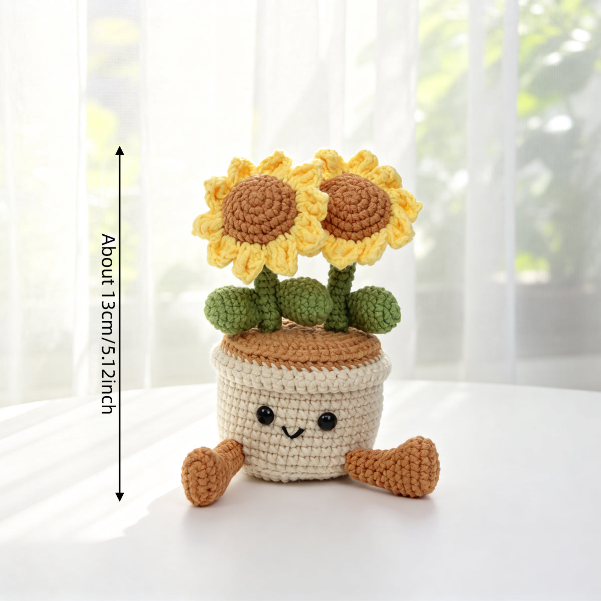 Handmade Crochet Double Sunflower Pot Ornament Soft Yarn Everlasting Crochet Blooms With FootShaped Parts Indoor Home Tabletop Decorative Ornament