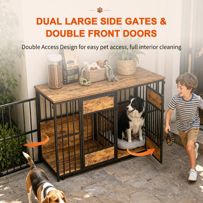 Wooden Dog Crate Furniture, Large Dog Kennel With Storage Top, Indoor