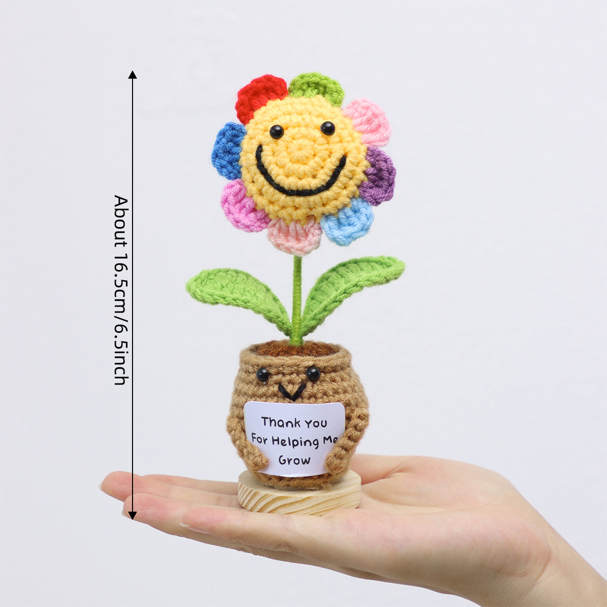 Handmade Crochet Potted Flower, Cute Flower Pot Matched With Rainbow Smiling Sunflower, Soft Yarn Everlasting Crochet Floral Pot, Indoor Home Desktop