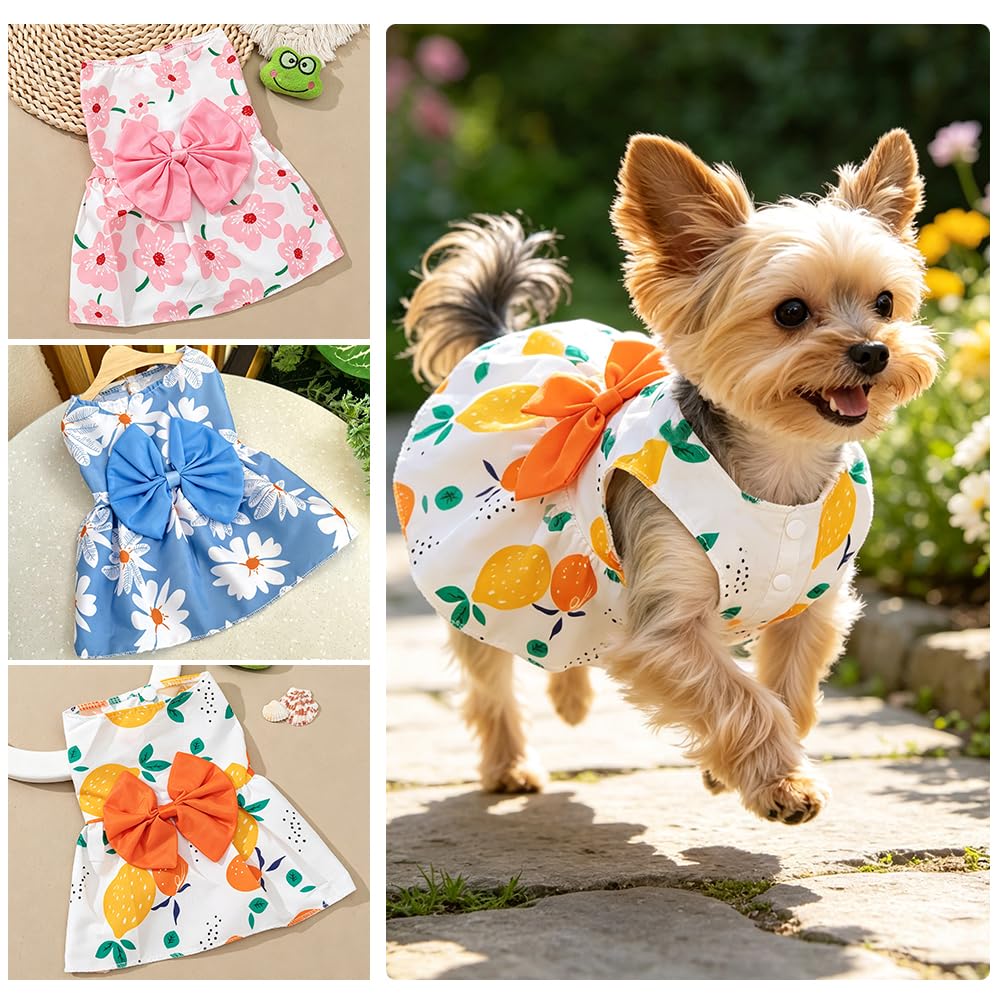 3 Pack Pet Dog Dress, Dog Dresses For Small Girl, Floral Sleeveless Summer Clothes For Small Pet Dogs Cats, Girl Dog Clothes