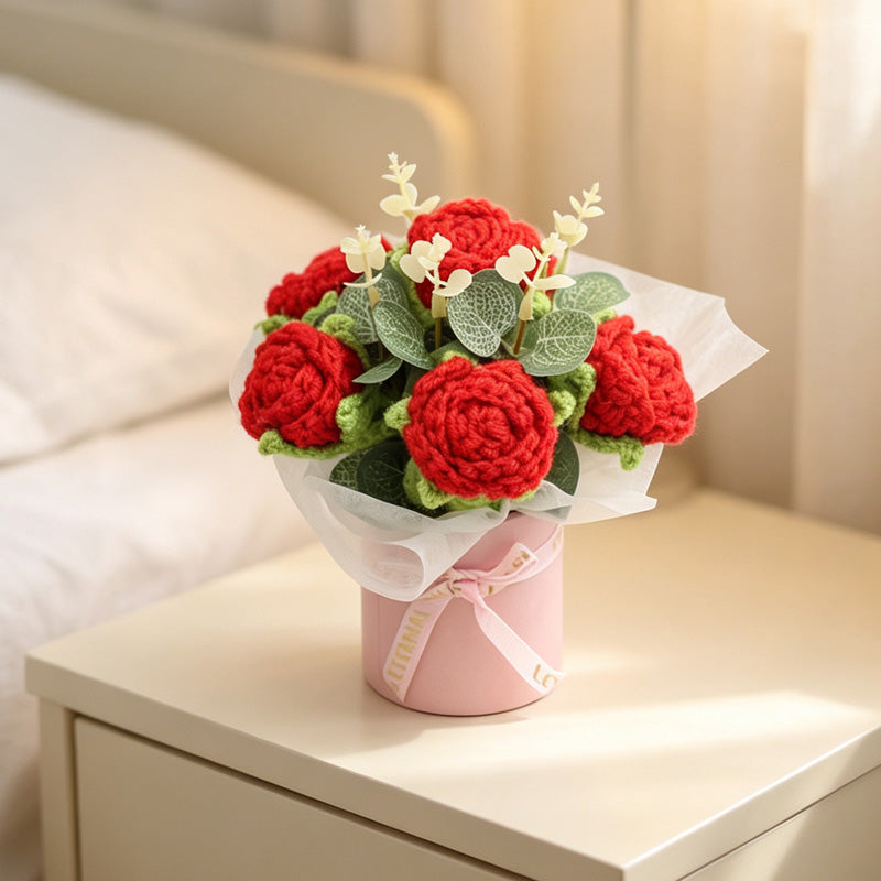 Smart Home Gadget - Handmade Crochet Flower Bouquet, Rich Red Rose