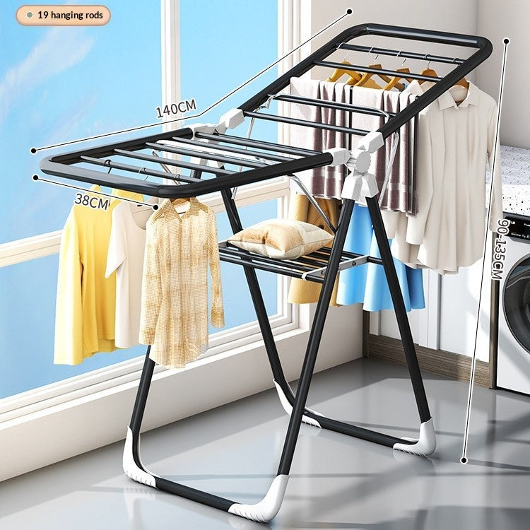 Freestanding Folding Wing-shaped Clothes Drying Rack For Home, Simple Baby Clothes Hanger For Balcony, Stainless Steel