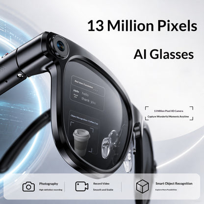 AI Smart Glasses, 1300 MP High Definition Camera, Anti Shake Shooting, Object Recognition Multi Functional Eyeglasses