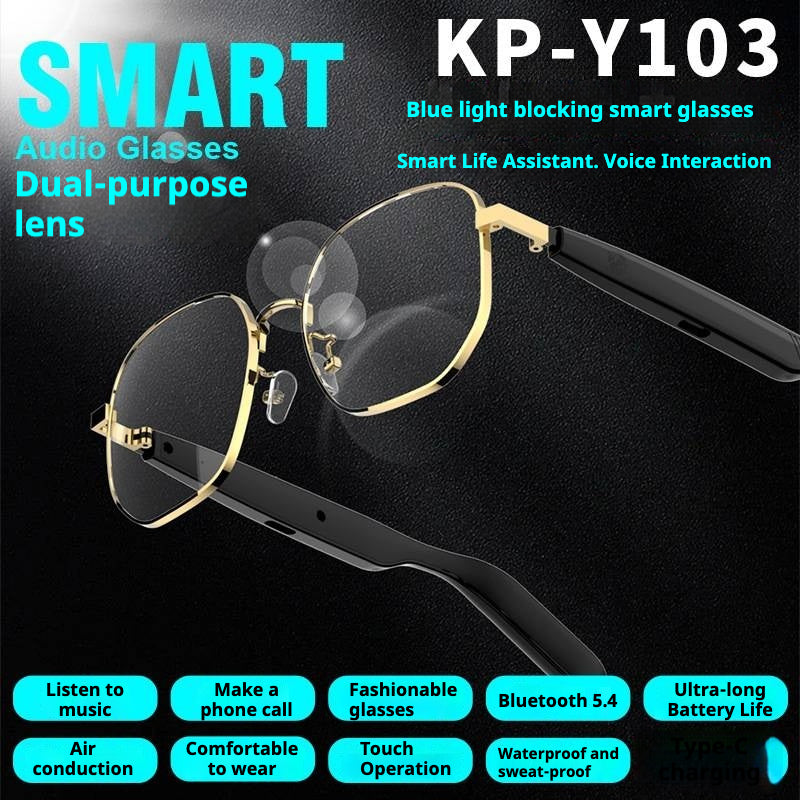 KP-Y103 Best-Selling Bluetooth Smart Audio Glasses Air Conduction Blue Light Blocking Voice Calls Touch Control Stereo Surround Sound In Stock