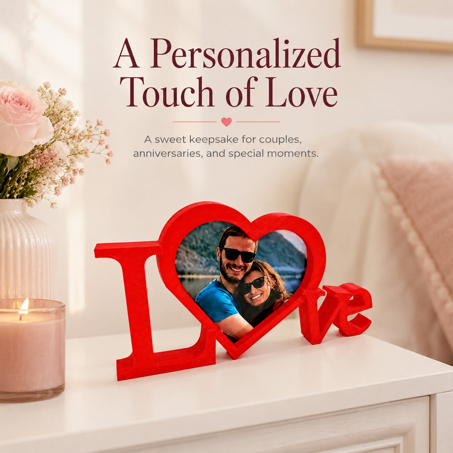 Home Decor - Love Heart Photo Frame Tabletop Decor, Freestanding 3D