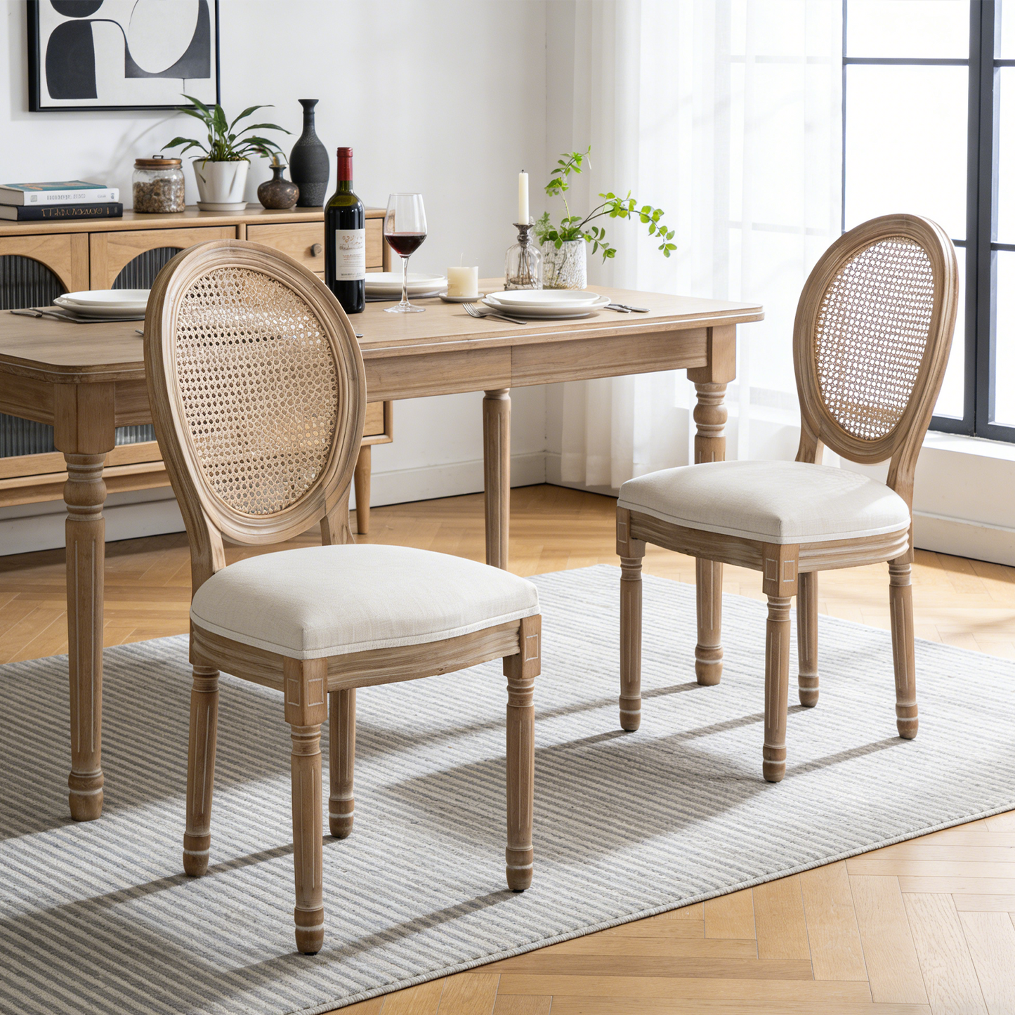Kitchen Organizer - Farmhouse Solid Wood Frame Dining Chairs with
