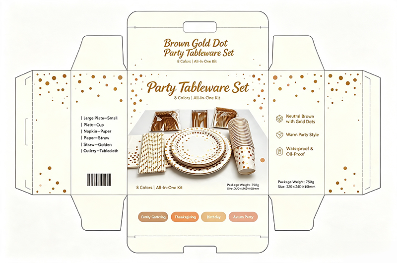 Pet Supplies - Disposable Gold Dot Party Tableware Set, Paper Plates