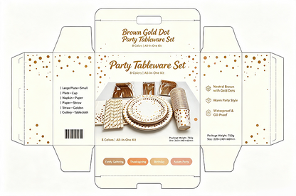 Pet Supplies - Disposable Gold Dot Party Tableware Set, Paper Plates