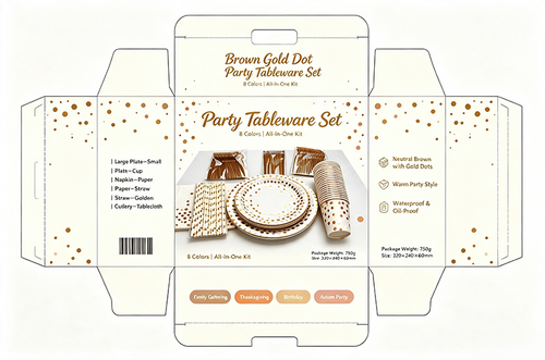 Pet Supplies - Disposable Gold Dot Party Tableware Set, Paper Plates
