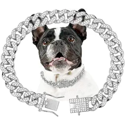 Pet Supplies - Dog Chain Collar Silver Dog Necklace Diamond Cuban