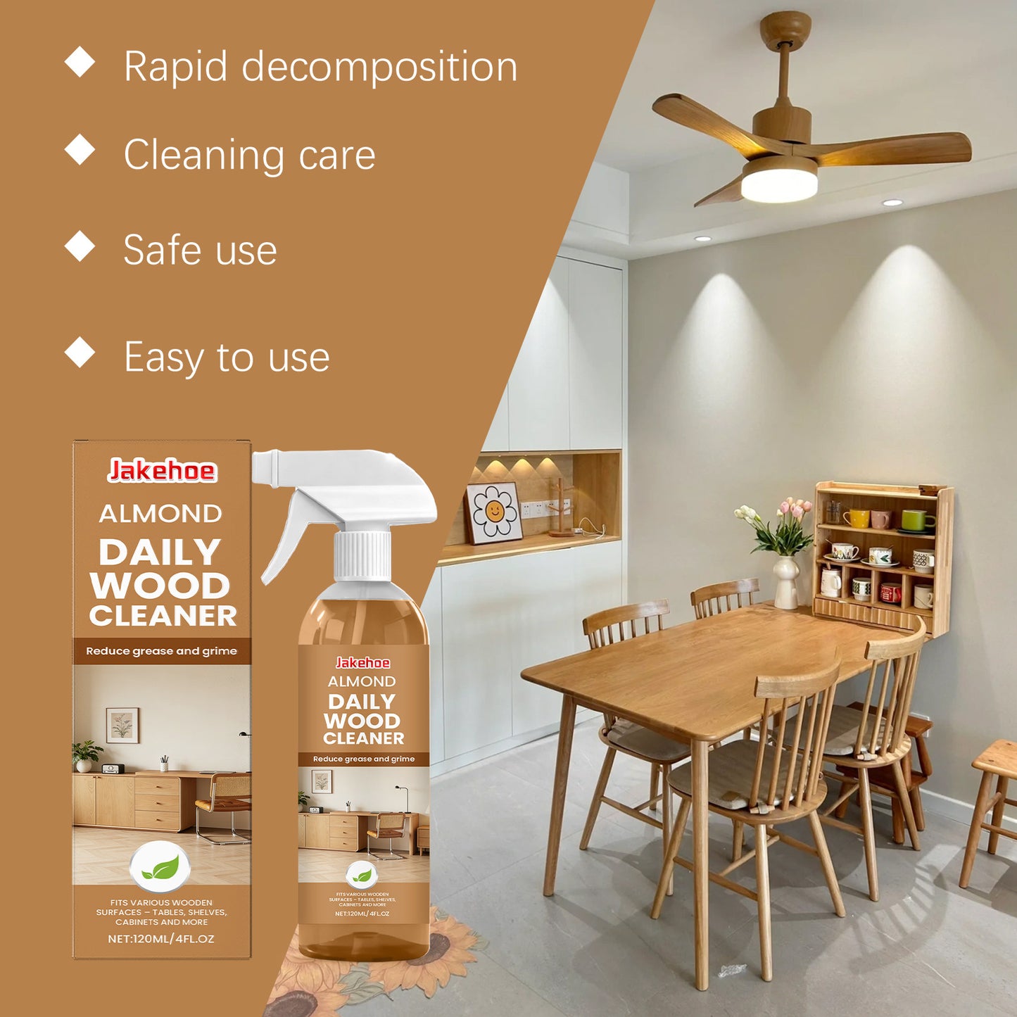 JAKEHOE Wood Cleaner Gently Cleans Furniture, Removes Dirt, And Effectively Maintains The Wood Surface.