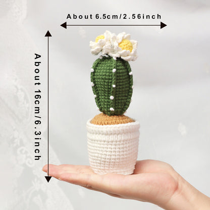 Handmade Crochet Flowering Cactus Pot Ornament Soft Yarn Everlasting Crochet Plant Blooms Indoor Home Tabletop Decorative Ornament