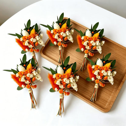 Pet Supplies - 6-Piece Set Of Mini Dried Flowers In Orange For Table
