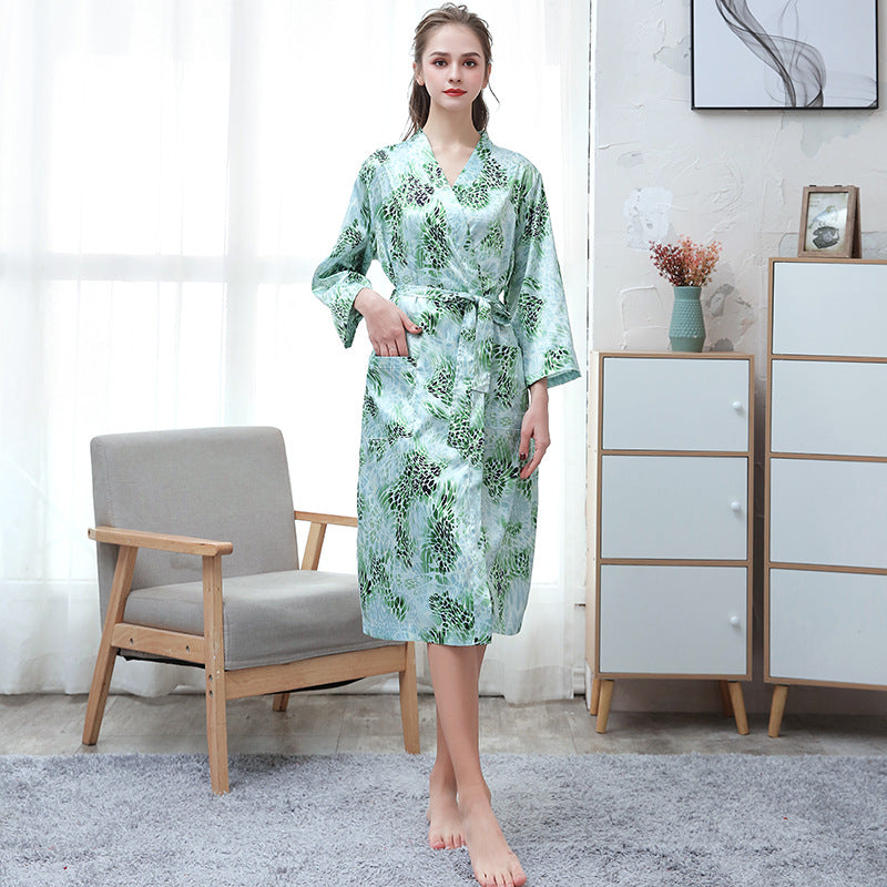 Ice-silk Thin-printed Home Bathrobe