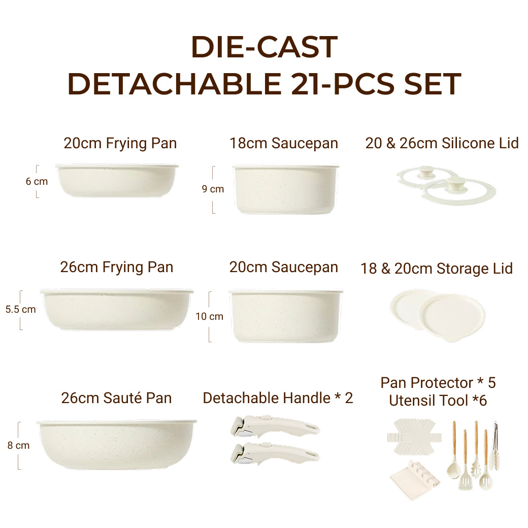 21 &23 Pcs Pots And Pans Set Non Stick, No-stick Cookware Set Detachable Handle, Kitchen Cooking Set Removable Handles, Oven Safe, Induction Ready
