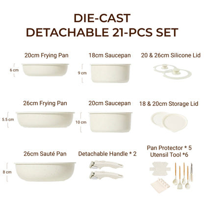 21 &23 Pcs Pots And Pans Set Non Stick, No-stick Cookware Set Detachable Handle, Kitchen Cooking Set Removable Handles, Oven Safe, Induction Ready