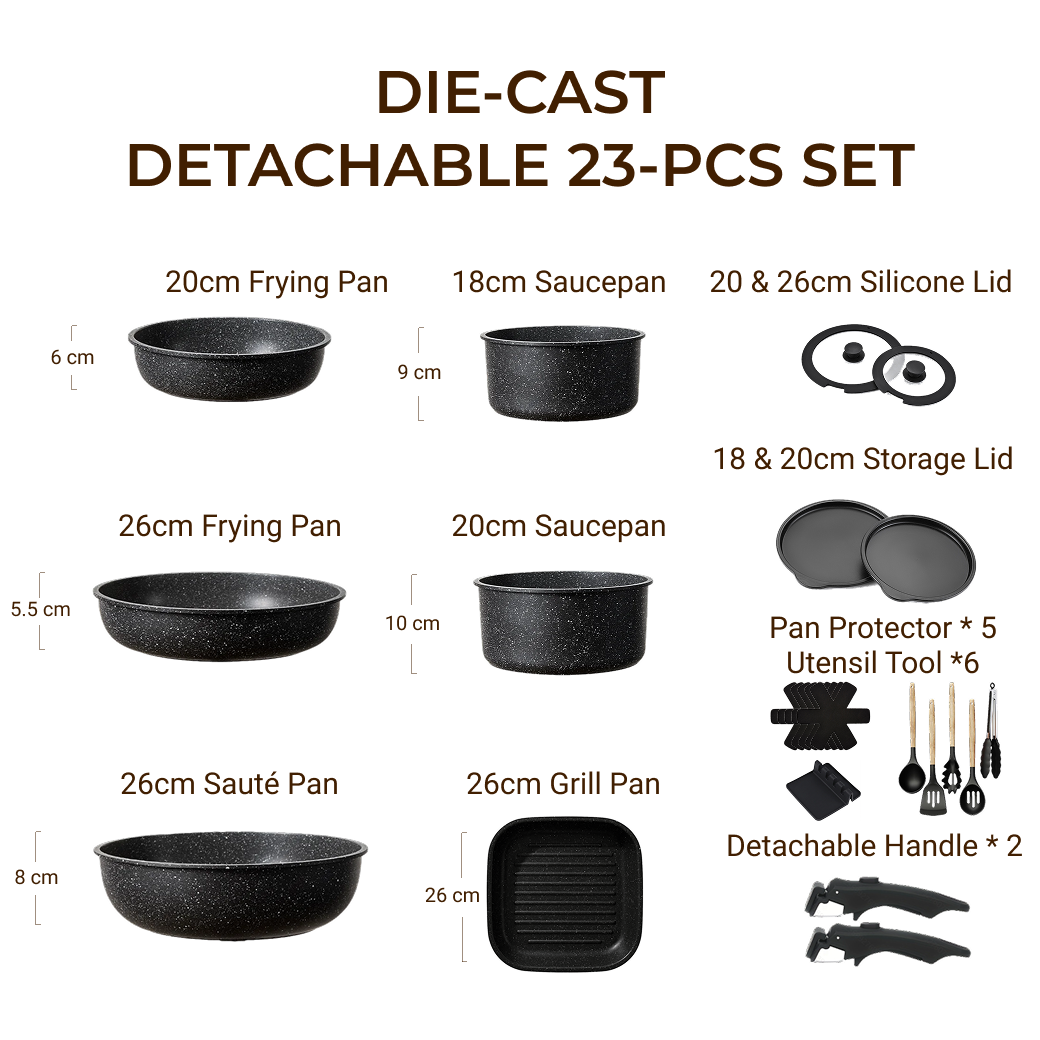21 &23 Pcs Pots And Pans Set Non Stick, No-stick Cookware Set Detachable Handle, Kitchen Cooking Set Removable Handles, Oven Safe, Induction Ready