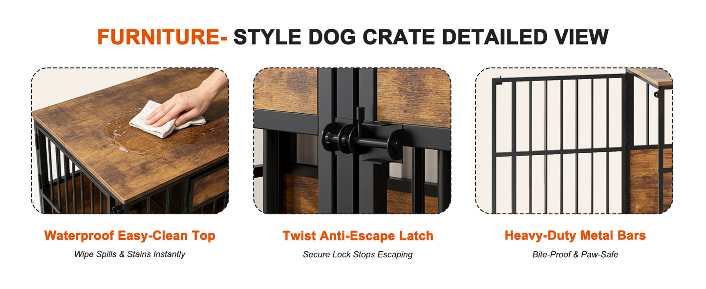 Wooden Dog Crate Furniture, Large Dog Kennel with Storage Top, Indoor