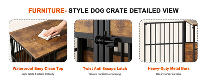 Wooden Dog Crate Furniture, Large Dog Kennel with Storage Top, Indoor