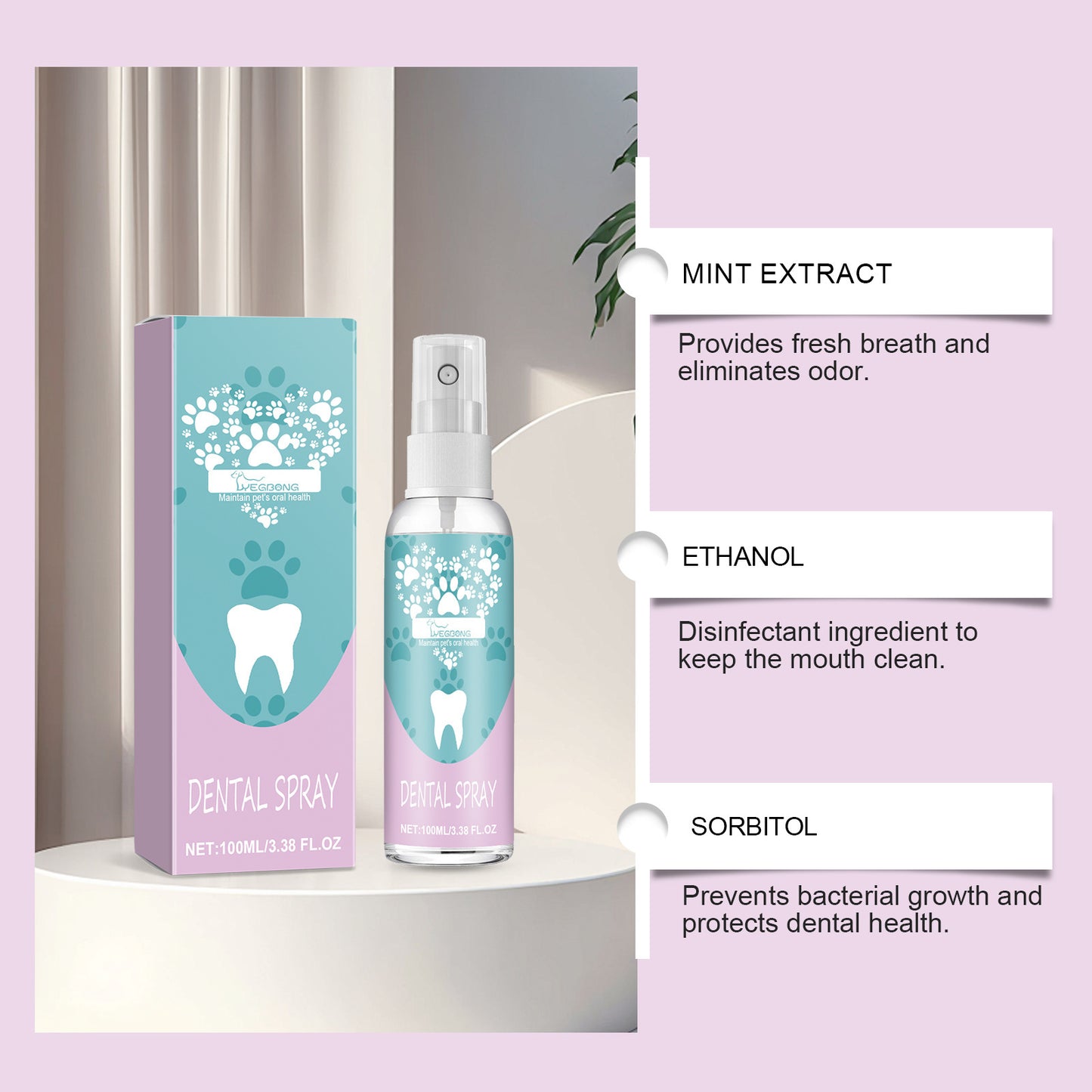 Yegbong Pet Teeth Spray, Cleans Pet Oral Cavity, Removes Tooth Stains And Yellow Teeth