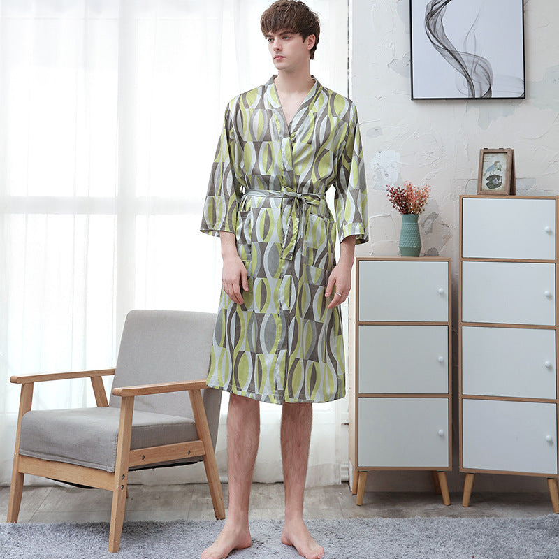 Ice-silk Thin-printed Home Bathrobe