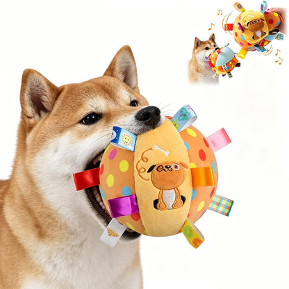 Colorful Squeaky Hanging Dog Training Toy, Squeaky Hanging Dog Toy, Dogs Ball With Ribbons And Bell, Pet Interactive Fetch Toys For Small Medium Dog