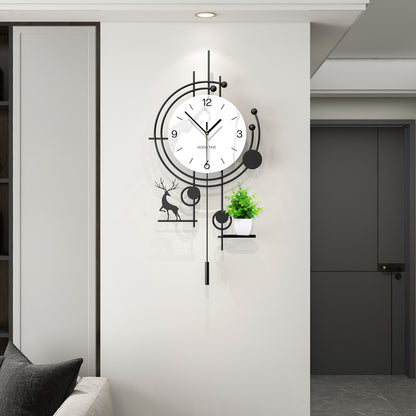 Modern Deer Wall Clock With Planter Shelf Artistic Home Decor