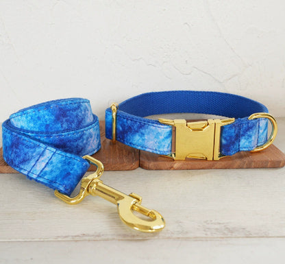 Blue Agate Dog Collar Pet Supplies Export Leash Set Gold Buckle