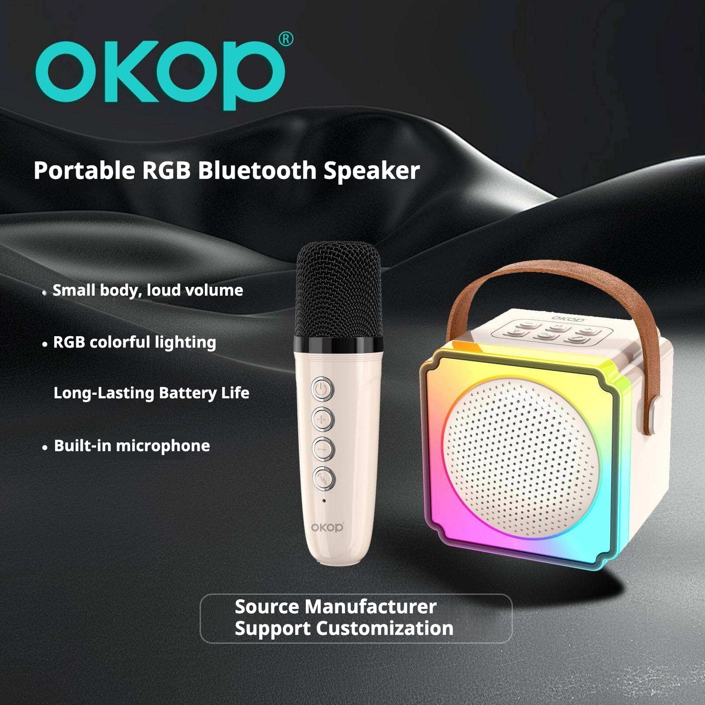 KP-K02 Best-Selling Portable Bluetooth Speaker With Wireless Karaoke Microphone Home Outdoor Use RGB Ambient Lighting In Stock