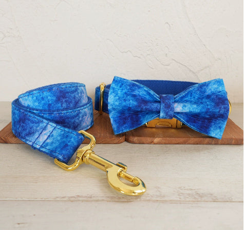 Blue Agate Dog Collar Pet Supplies Export Leash Set Gold Buckle