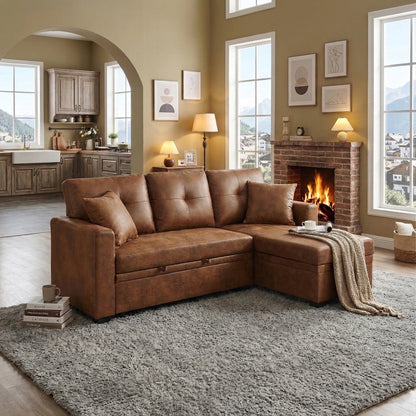 Sleeper Sofa, Sectional with Pull-Out Bed, Reversible Chaise, Storage