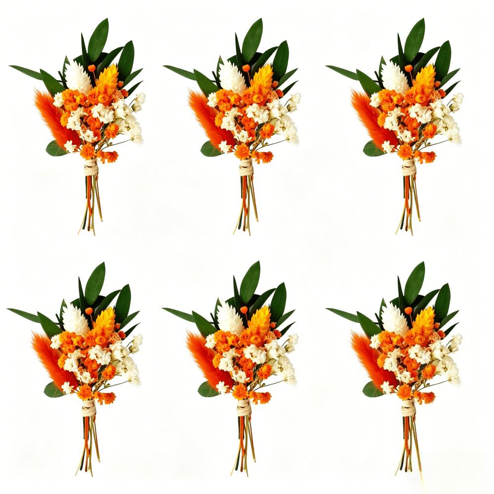 Pet Supplies - 6-Piece Set Of Mini Dried Flowers In Orange For Table