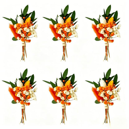 Pet Supplies - 6-Piece Set Of Mini Dried Flowers In Orange For Table