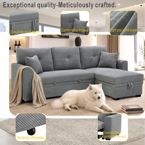 Sleeper Sofa, Sectional with Pull-Out Bed, Reversible Chaise, Storage