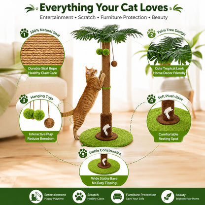 Cat Scratching Post, Sisal Scratcher With Toys For Indoor Cats Protects Furniture While Satisfying Natural Scratching Instincts. Durable Sisal Post