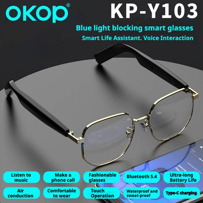 KP-Y103 Best-Selling Bluetooth Smart Audio Glasses Air Conduction Blue Light Blocking Voice Calls Touch Control Stereo Surround Sound In Stock