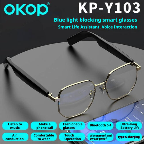 KP-Y103 Best-Selling Bluetooth Smart Audio Glasses Air Conduction Blue Light Blocking Voice Calls Touch Control Stereo Surround Sound In Stock